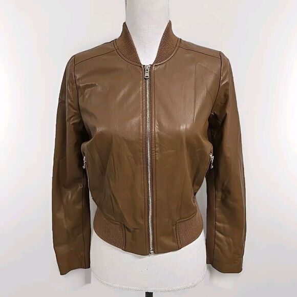 Chico's Jackets & Blazers - Chicos Faux Leather Bomber Jacket Full-Zip Henna Brown Women’s Size 00/XS NWOT